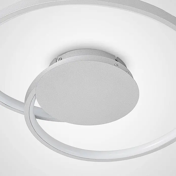 Lucande LED Deckenlampe in silber, Deckenleuchte rund -  - Moderne silberne LED-Deckenleuchte mit zwei geschwungenen Lichtelementen.