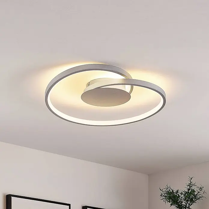 Lucande LED Deckenlampe in silber, Deckenleuchte rund -  - Moderne spiralförmige LED-Deckenleuchte in Silbergrau, warmweiß leuchtend.