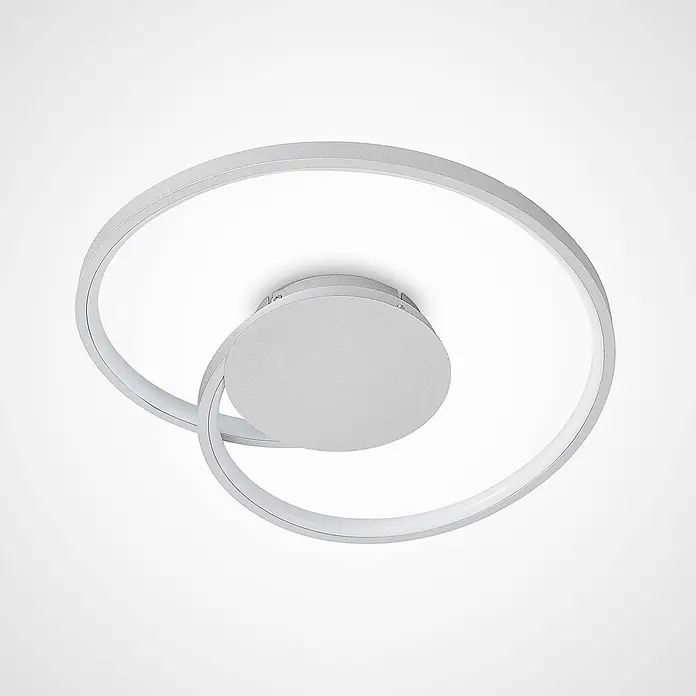 Lucande LED Deckenlampe in silber, Deckenleuchte rund -  - Moderne silbergraue Deckenleuchte mit abstraktem, ineinandergreifendem Spiraldesign.