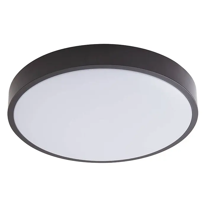 Lindby LED Deckenlampe in schwarz, Deckenleuchte rund -  - Runde, dunkle Deckenleuchte mit schwarzem Rahmen und weißem Diffusor.