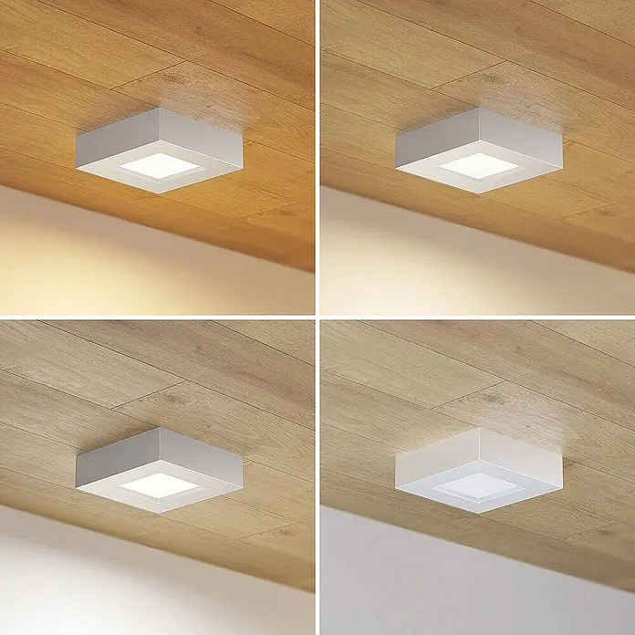 PRIOS LED Deckenlampe in silber, weiß, Deckenleuchte -  - Weißes quadratisches LED-Aufbaulicht auf Holz, mit einstellbaren Lichtfarben (warm, neutral, kaltweiß).