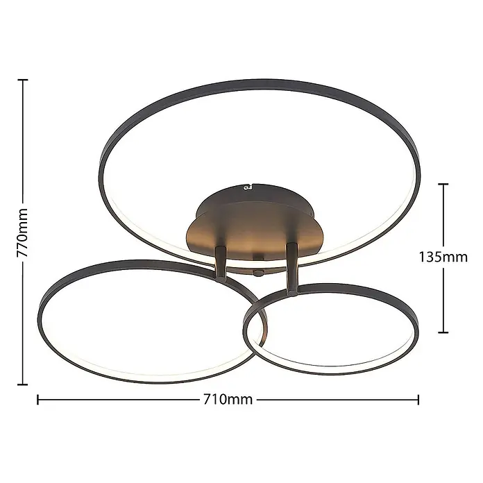 Lindby LED Deckenlampe in schwarz matt, Deckenleuchte -  - Moderne schwarze Deckenleuchte mit drei verbundenen LED-Ringen.