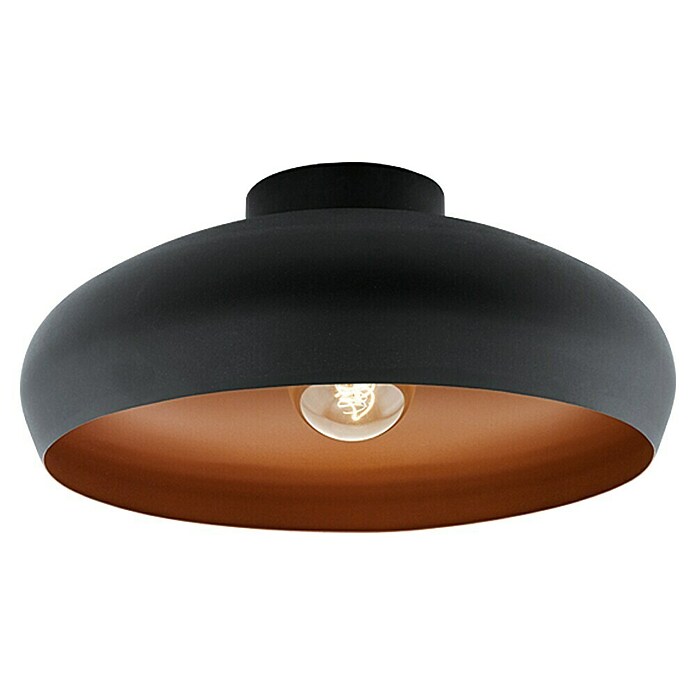 EGLO Plafondlamp Leominster, ronde woonkamerlamp, plafond lamp van zwart metaal en natuurlijk hout, plafondverlichting voor woonkamer en gang, E27 fitting, 45 cm