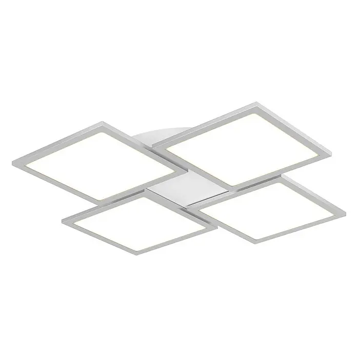 Lucande LED Deckenlampe in silber, weiß, dimmbar Deckenleuchte -  - Moderne weiße Deckenleuchte mit vier versetzt angeordneten quadratischen LED-Paneelen.