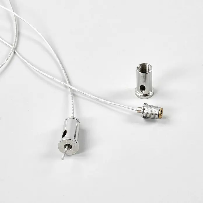 Arcchio LED Panel Pendelleuchte in weiß, silber, Hängelampe Esstisch -  - Verstellbares Aufhängungsset aus silberfarbenem Metall mit weißem Seil, bestehend aus Gewinde- und Klemmgreifern zum Aufhängen.