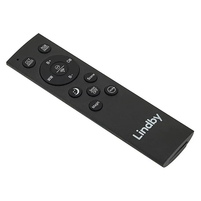Lindby Deckenleuchte Deika - weiß / opal - Schwarze Lindby Fernbedienung für LED-Leuchten mit Tasten für Farbtemperatur (CCT, WW, CW), RGB, Helligkeit, Szenen und Timerfunktionen.