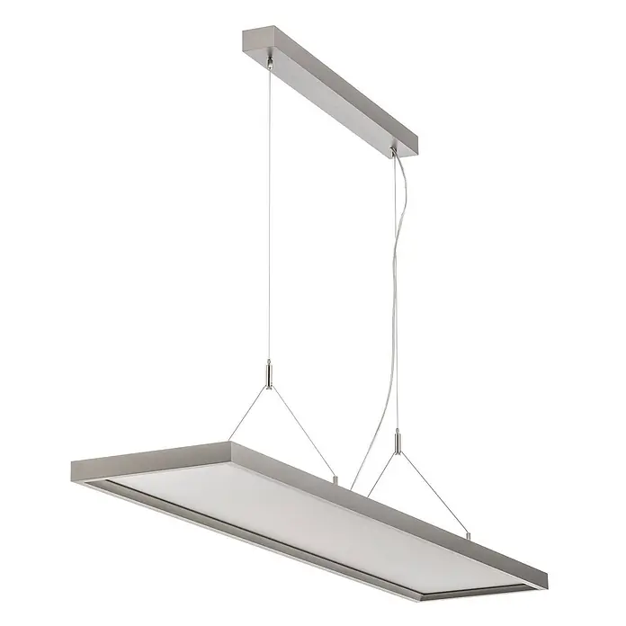 Arcchio LED Panel / Pendelleuchte Büro, Büroleuchte Hängeleuchte 4.000K -  - Rechteckige silberne Pendelleuchte mit weißem Diffusor, an Drähten von einer Deckenhalterung hängend.