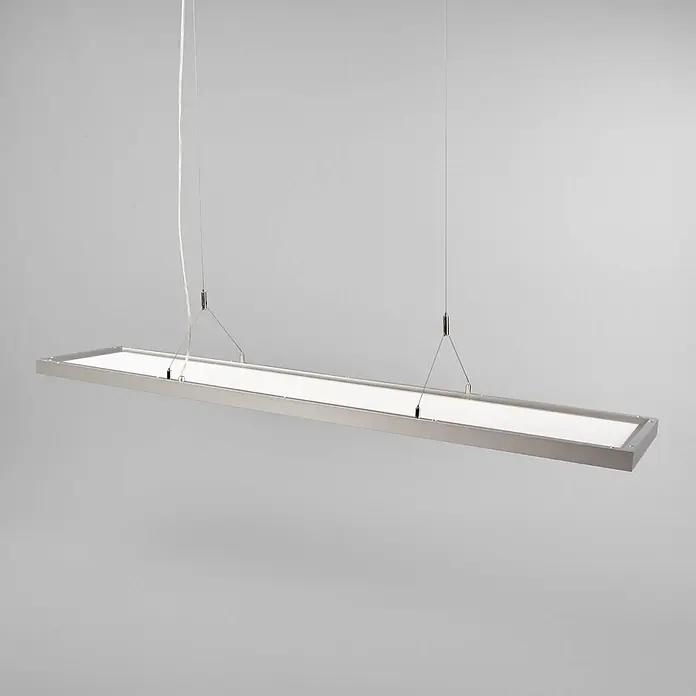 Arcchio LED Panel / Pendelleuchte Büro, Büroleuchte Hängeleuchte 4.000K -  - Rechteckige, lineare LED-Pendelleuchte in Metalloptik, an dünnen Drähten hängend.
