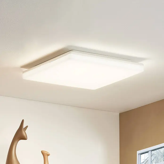 PRIOS LED Deckenlampe in weiß, Deckenleuchte -  - Weiße quadratische LED-Deckenleuchte erhellt einen Raum.