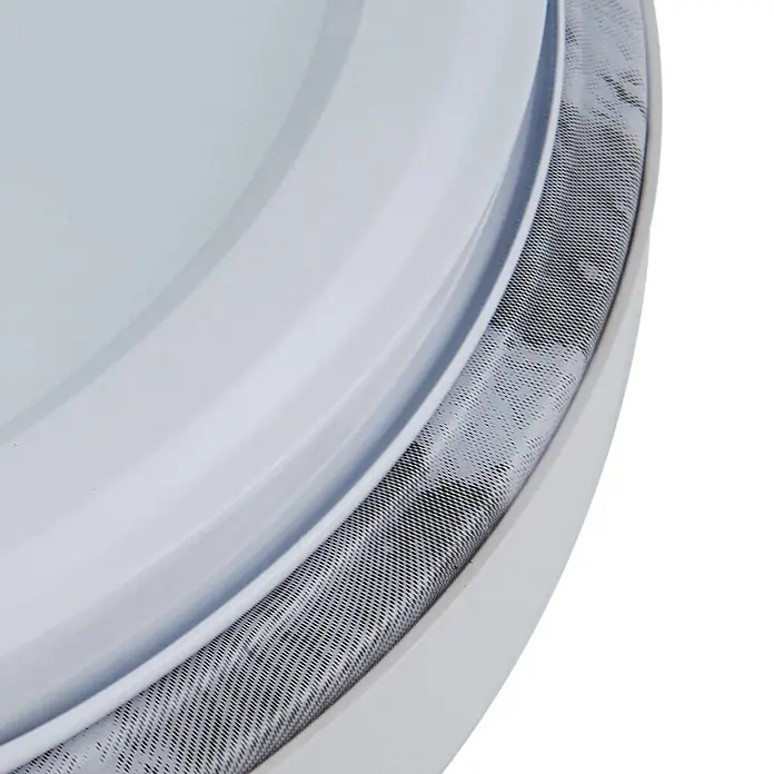 Lindby Deckenleuchte Lune - weiß / opal, alu / grau / zink - Weißes, kreisförmiges Bauteil mit feinem Netzgitter, möglicherweise für Lautsprecher oder Belüftung.