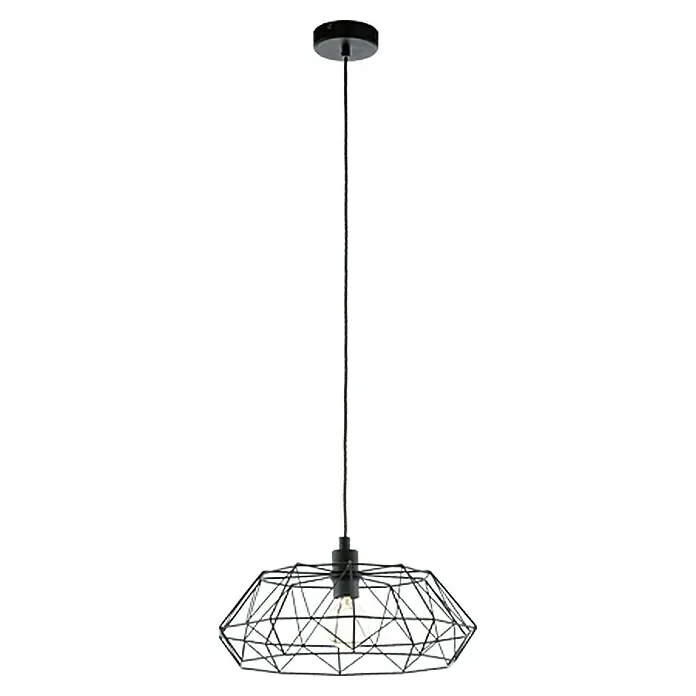 Eglo Pendelleuchte rund Carlton 2 - Höhe: 110 cm, Schwarz - Schwarze Pendelleuchte mit geometrischem Drahtschirm für modernes Ambiente.