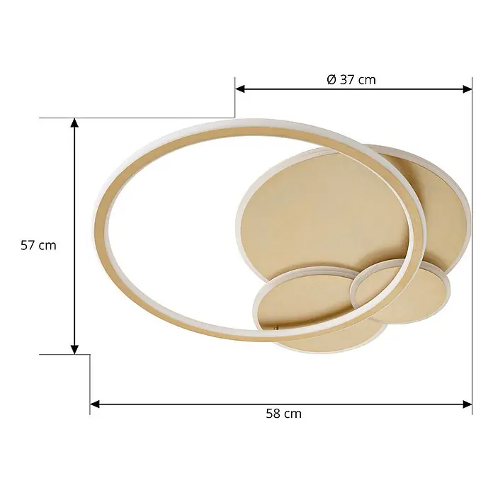 Lucande LED Deckenlampe in gold, Deckenleuchte rund -  - Goldfarbene LED-Deckenleuchte mit überlappenden Ringen und Kreiselementen, Maße: 57 cm hoch, 58 cm breit, Ø 37 cm.
