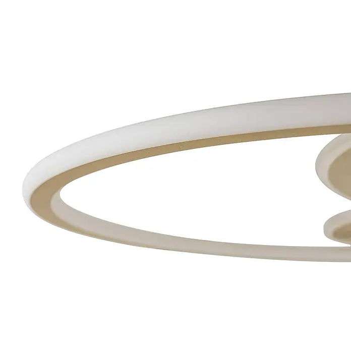 Lucande LED Deckenlampe in gold, Deckenleuchte rund -  - Nahaufnahme eines modernen, weißen runden LED-Deckenleuchtenelements mit beiger Innenkante.