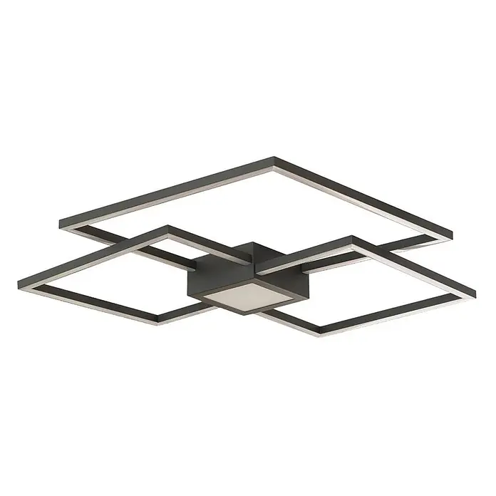 Lindby LED Deckenlampe modern, dimmbar, 230V, IP20, warmweiß - 3.000K - Moderne dunkelgraue LED-Deckenleuchte mit geometrischem Design aus überlappenden quadratischen Rahmen.