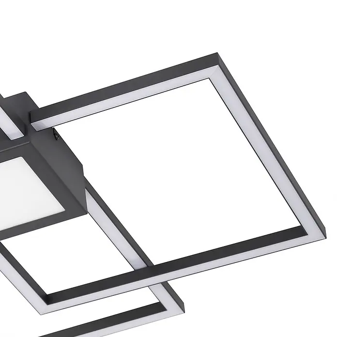 Lindby LED Deckenlampe modern, dimmbar, 230V, IP20, warmweiß - 3.000K - Moderne dunkelgraue LED-Deckenleuchte mit verbundenen geometrischen quadratischen Rahmen und hellen weißen Diffusoren.