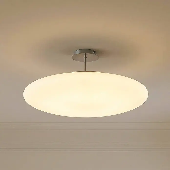Lindby LED Deckenlampe in weiß, chrom, Deckenleuchte -  - Ovale Deckenleuchte aus mattweißem Glas mit gebürsteter Metallhalterung.