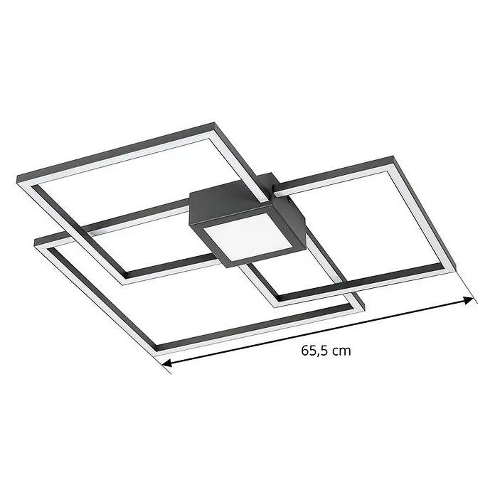 Lindby LED Deckenlampe modern, dimmbar, 230V, IP20, warmweiß - 3.000K - Moderne dunkelgraue LED-Deckenleuchte mit quadratischem geometrischem Design, 65,5 cm breit.