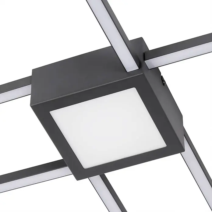Lindby LED Deckenlampe modern, dimmbar, 230V, IP20, warmweiß - 3.000K - Moderne dunkelgraue Deckenleuchte mit quadratischem Mittelteil und linearen Lichtbalken.