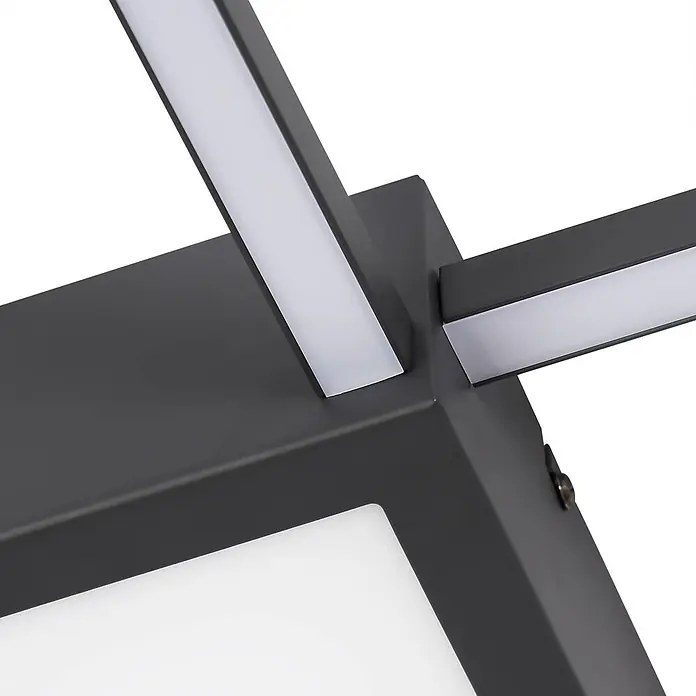 Lindby LED Deckenlampe modern, dimmbar, 230V, IP20, warmweiß - 3.000K - Nahaufnahme einer modernen LED-Leuchte mit schwarzen Metallarmen und weißen integrierten Diffusoren.