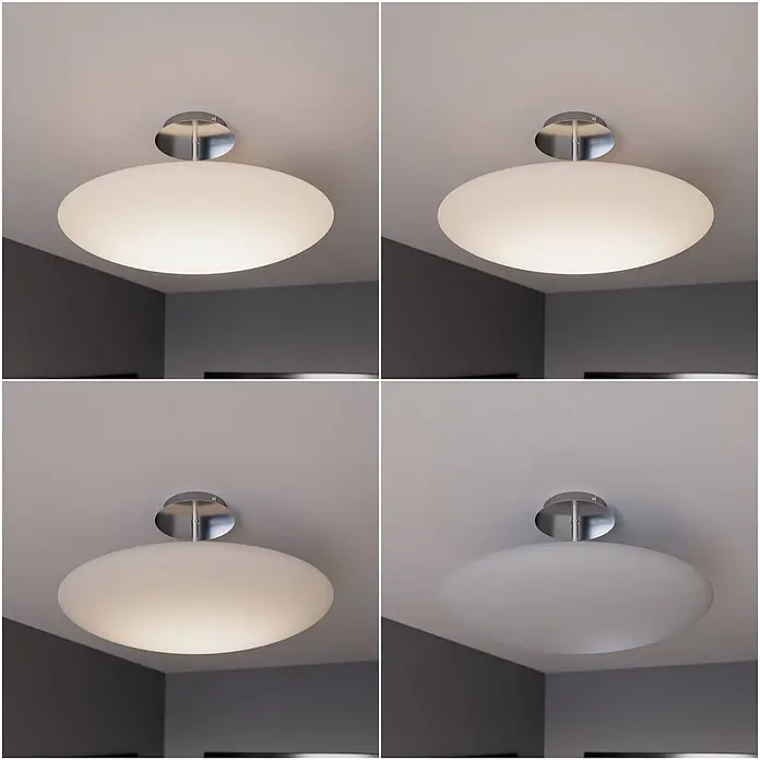 Lindby LED Deckenlampe in weiß, chrom, Deckenleuchte -  - Ovale weiße Deckenleuchte mit Chromfuß, in verschiedenen Helligkeitsstufen beleuchtet.