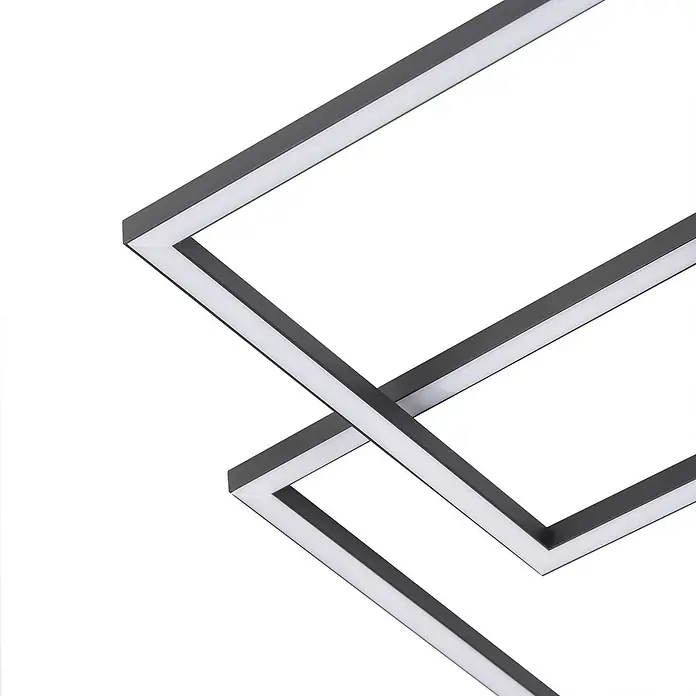 Lindby LED Deckenlampe modern, dimmbar, 230V, IP20, warmweiß - 3.000K - Moderne dunkelgraue LED-Deckenleuchte mit geometrischen Rahmen und integrierten Lichtleisten.