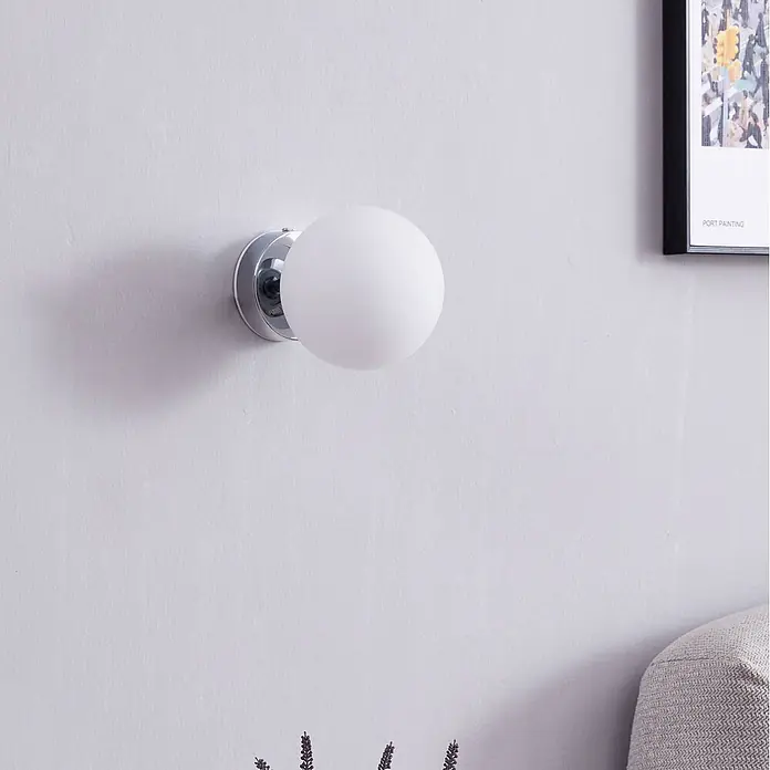 Arcchio LED Deckenlampe in weiß, chrom, Deckenleuchte -  - Moderne Wandleuchte mit weißem Kugelglas und Chromfuß.