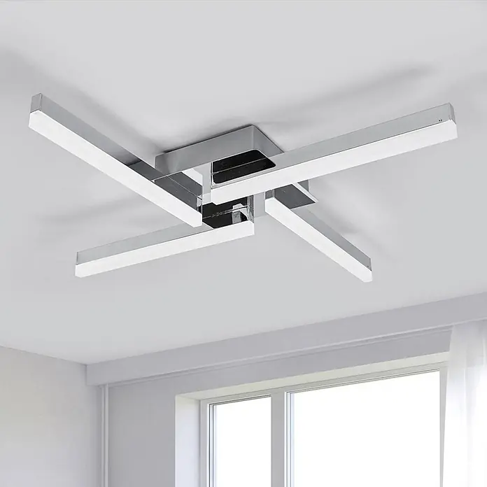 Lindby LED Deckenlampe in weiß, chrom, Deckenleuchte -  - Moderne Chrom-LED-Deckenleuchte mit vier abgewinkelten, rechteckigen Lichtbalken.