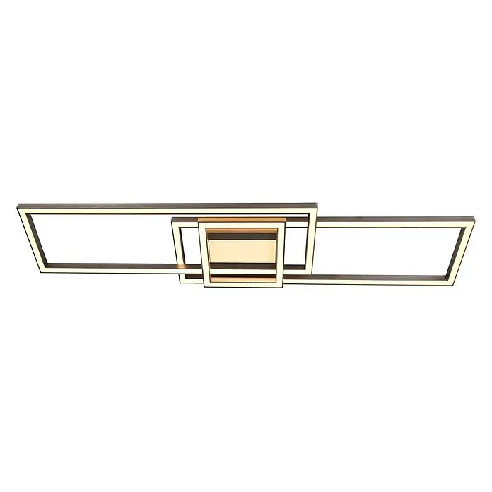 Lindby LED Deckenlampe in nickel matt, dimmbar Deckenleuchte -  - Moderne LED-Deckenleuchte mit dunklen Metallrahmen und hellbraunen Akzenten, die Umgebungsbeleuchtung bietet.