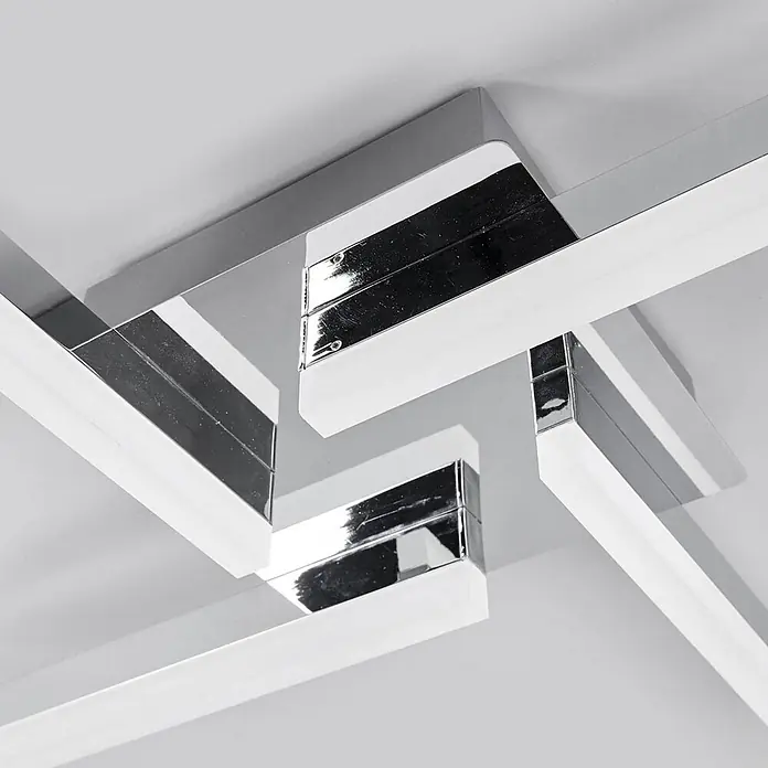 Lindby LED Deckenlampe in weiß, chrom, Deckenleuchte -  - Moderne, geometrische Deckenleuchte mit Chrom-Basis und weißen LED-Lichtbalken.
