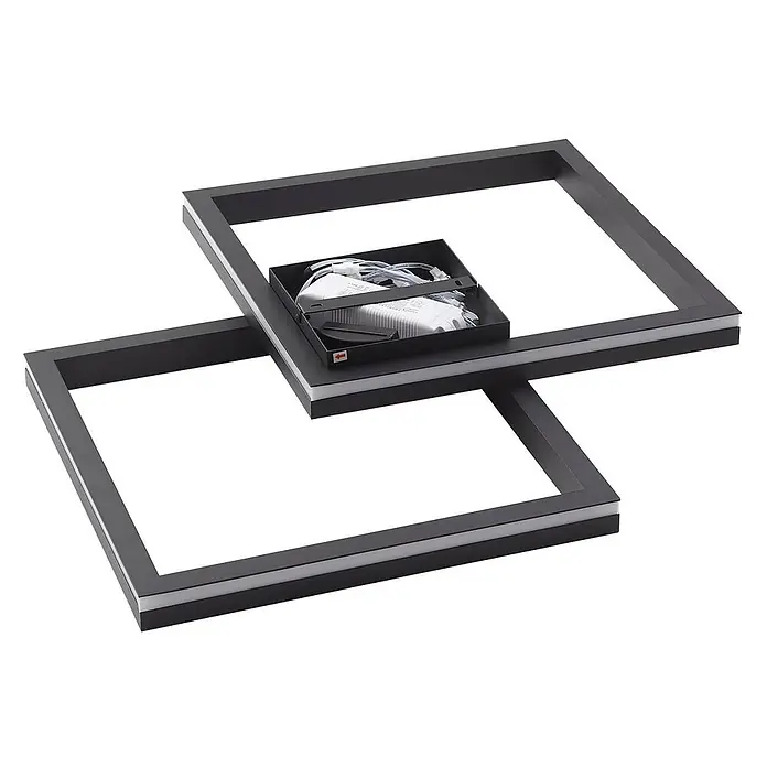 Lucande LED Deckenlampe dimmbar, RGB Backlight, Fernbedienung -  - Moderne schwarze Deckenleuchte mit zwei überlappenden quadratischen Rahmen und integrierten LED-Streifen. Eine zentrale Box enthält die Elektronik.