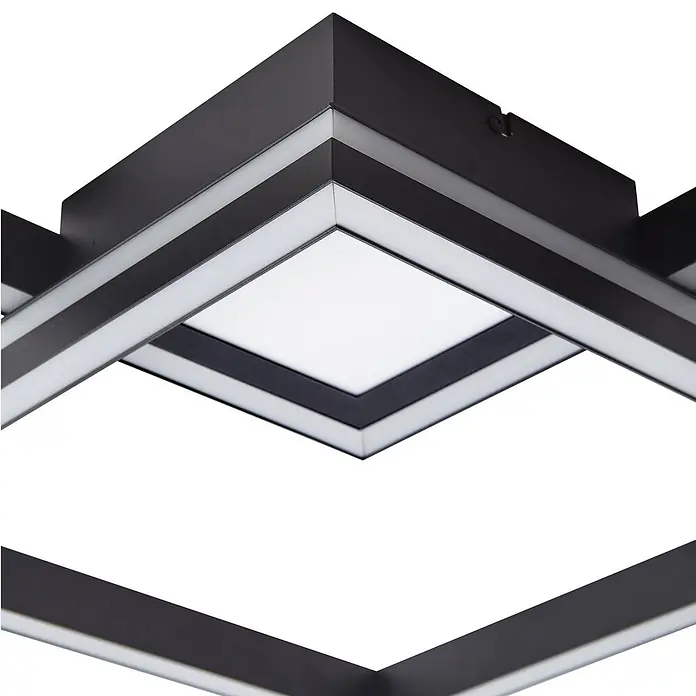Lucande LED Deckenlampe dimmbar, RGB Backlight, Fernbedienung -  - Schwarze, geometrische LED-Deckenleuchte mit weißen Leuchtpaneelen.