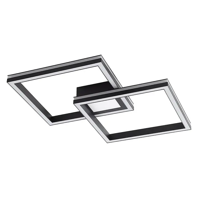 Lucande LED Deckenlampe dimmbar, RGB Backlight, Fernbedienung -  - Moderne schwarze LED-Deckenleuchte mit zwei überlappenden quadratischen Rahmen und integrierten weißen Lichtleisten.