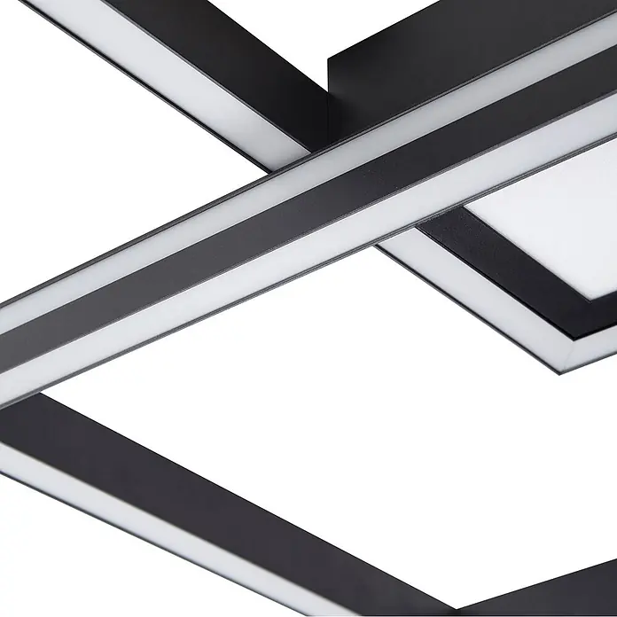Lucande LED Deckenlampe dimmbar, RGB Backlight, Fernbedienung -  - Moderne schwarze geometrische LED-Deckenleuchte mit integrierten weißen Lichtelementen.