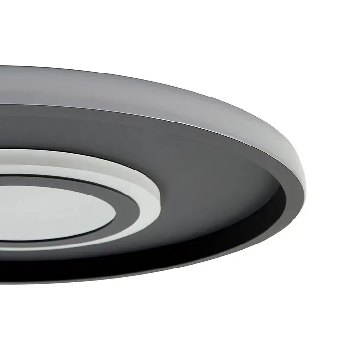 Lindby Deckenleuchte Selian - schwarz, schwarz - Moderne runde LED-Deckenleuchte in Grau-Weiß mit konzentrischen Ringen.