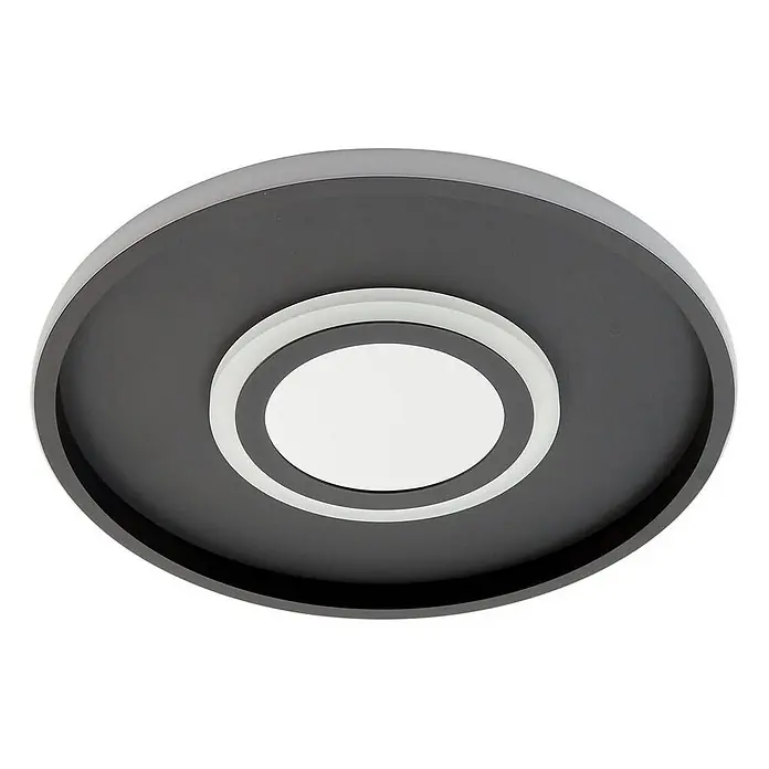 Lindby Deckenleuchte Selian - schwarz, schwarz - Runde, dunkelgraue LED-Deckenleuchte mit weißen Innenringen.