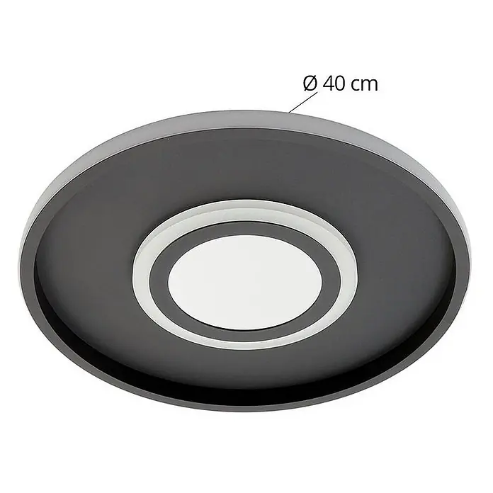 Lindby Deckenleuchte Selian - schwarz, schwarz - Runde, dunkelgraue LED-Deckenleuchte mit weißen Innenringen, Ø 40 cm.