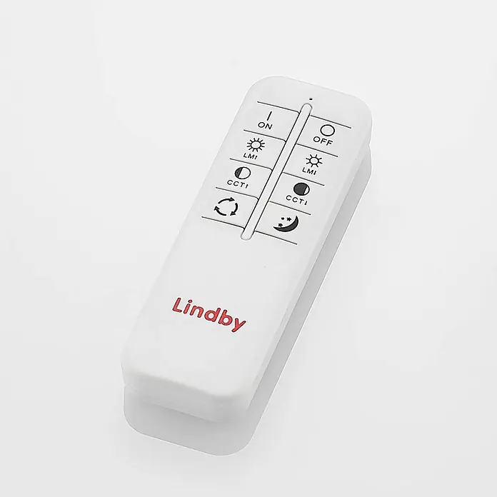 Lindby LED Deckenlampe in holz, weiß, dimmbar Deckenleuchte rund -  - Weiße Lindby Fernbedienung für Licht, mit Ein-/Aus-, Dimm- und Farbtemperaturtasten.