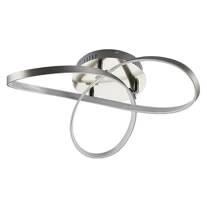 Lindby LED Deckenlampe in nickel matt, weiß, Deckenleuchte -  - Moderne LED-Deckenleuchte mit zwei ineinander verschlungenen Ringen aus gebürstetem Metall.