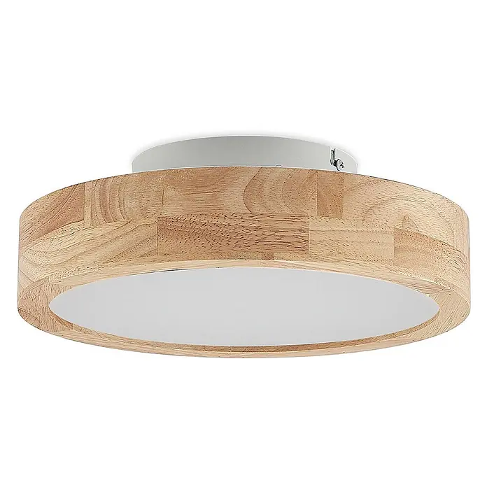 Lindby LED Deckenlampe in holz, weiß, dimmbar Deckenleuchte rund -  - Runde Deckenleuchte mit hellem Holzrahmen und weißem Lichtdiffusor.