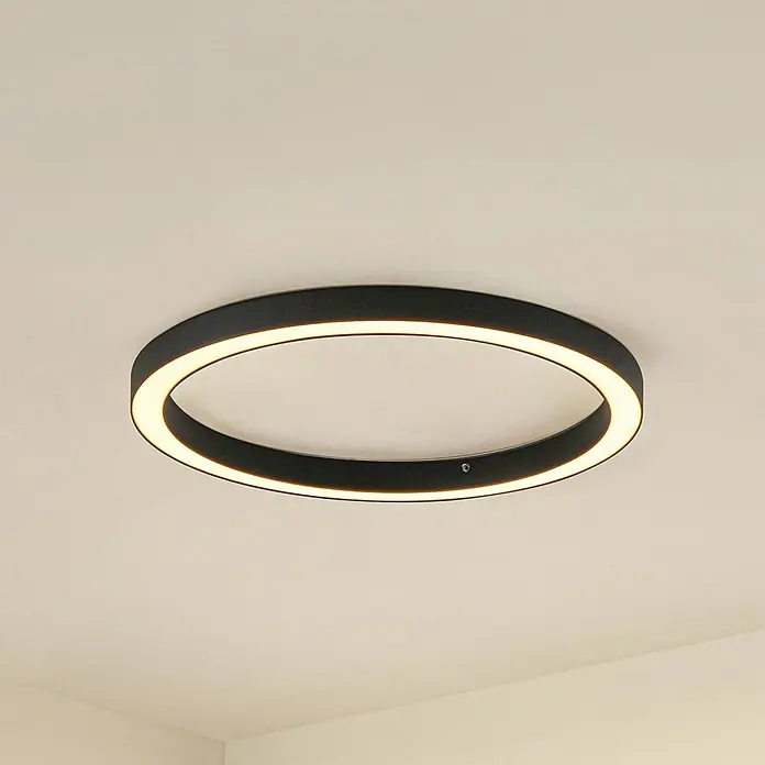 Lucande LED Deckenlampe in schwarz, weiß, dimmbar Deckenleuchte rund -  - Schwarze ringförmige LED-Deckenleuchte mit warmweißem Licht.