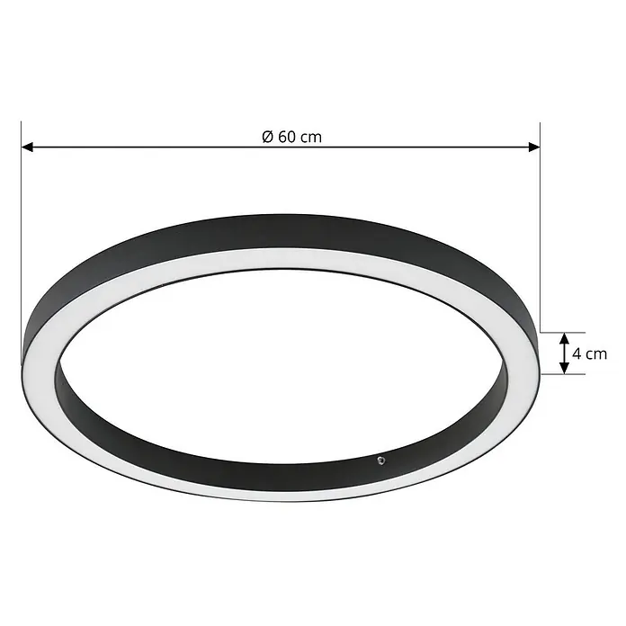 Lucande LED Deckenlampe in schwarz, weiß, dimmbar Deckenleuchte rund -  - Schwarze ringförmige LED-Deckenleuchte mit weißer Beleuchtung, Ø 60 cm, 4 cm hoch.
