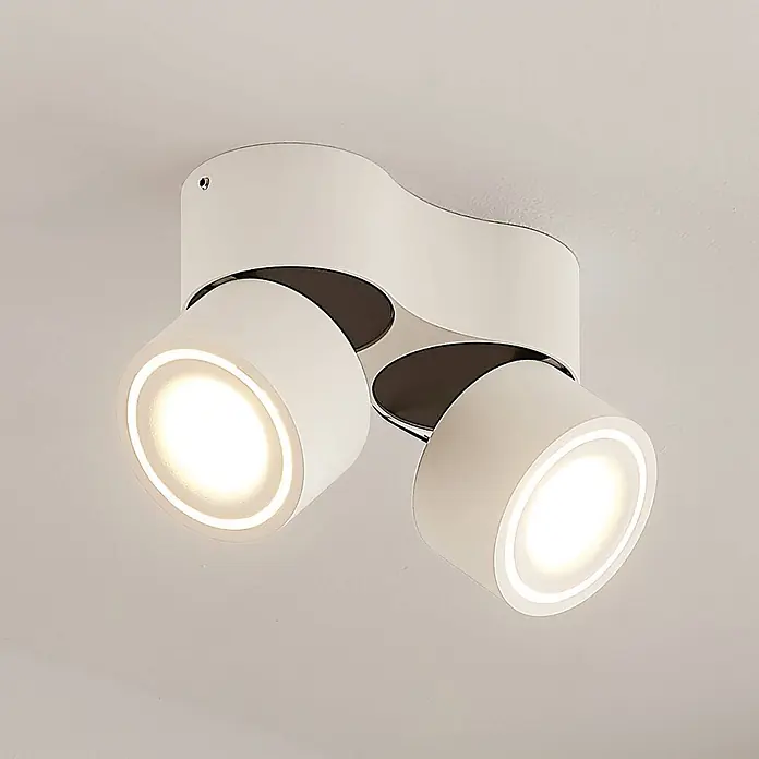 Arcchio LED Deckenlampe, Spotbalken Deckenstrahler 350° drehbar -  - Weiße Deckenleuchte mit zwei verstellbaren, beleuchteten LED-Spots.