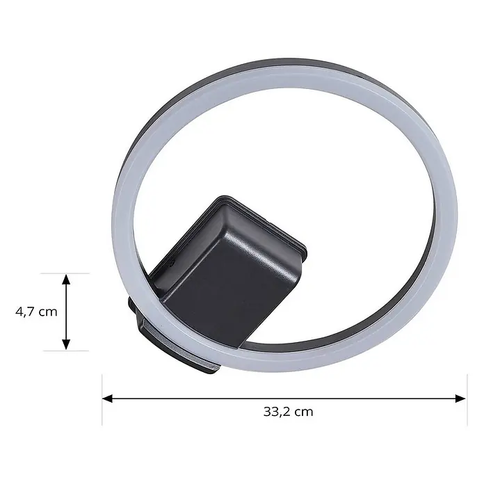 Lindby LED Outdoor Deckenlampe in schwarz, weiß, Deckenleuchte außen rund -  - Runde LED-Wandleuchte in Dunkelgrau mit weißem Lichtband, 33,2 cm breit und 4,7 cm tief.