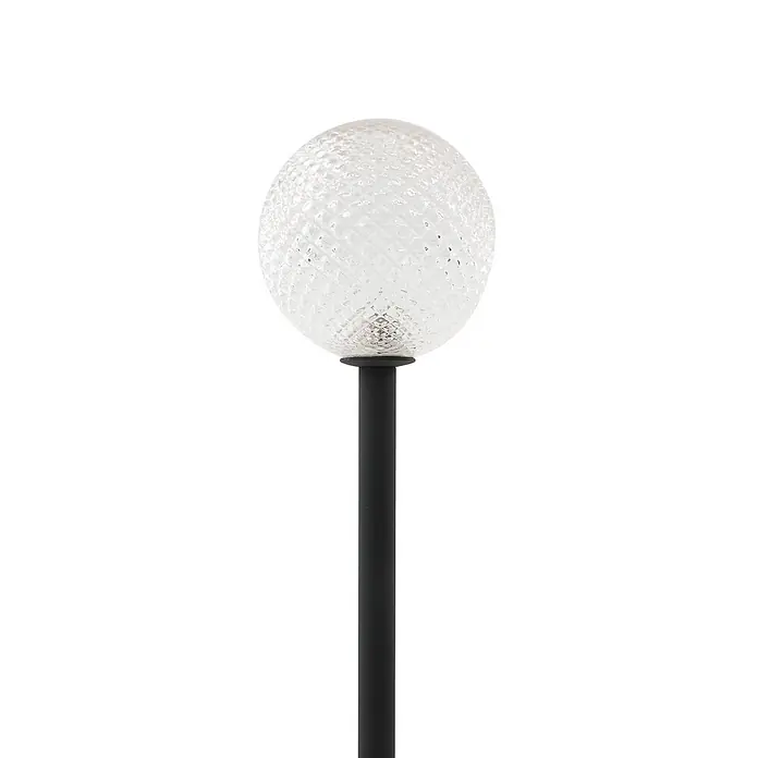 Lindby LED Solar Gartenlampe Erdspieß in schwarz matt, transparent, -  - Gartenleuchte mit einer klaren, strukturierten Glaskugel auf einem schwarzen Stab.