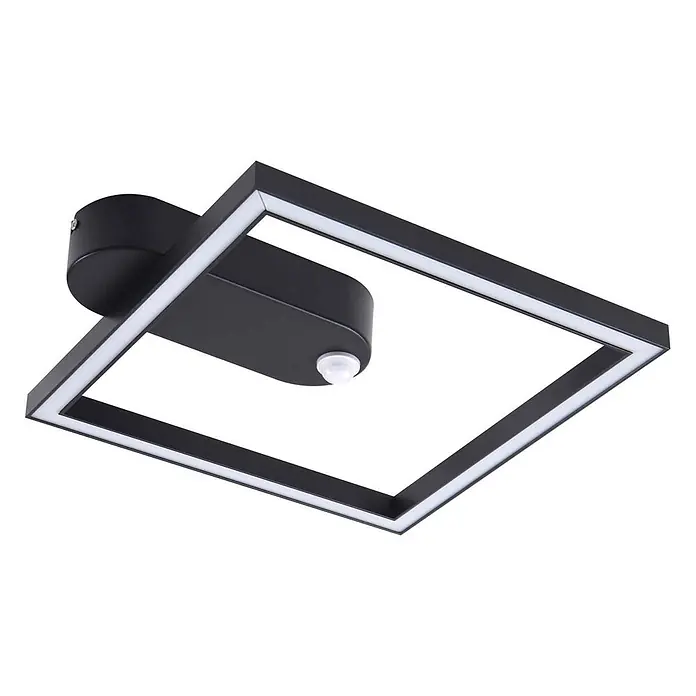Lindby LED Deckenlampe in schwarz, Deckenleuchte -  - Schwarze quadratische LED-Deckenleuchte mit integriertem Bewegungsmelder und linearen Lichtleisten.