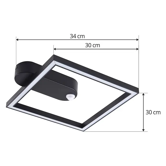 Lindby LED Deckenlampe in schwarz, Deckenleuchte -  - Schwarze quadratische LED-Deckenleuchte mit integriertem Bewegungssensor.