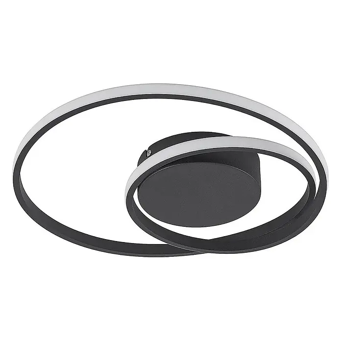 Lindby LED Deckenlampe in schwarz matt, dimmbar Deckenleuchte rund -  - Moderne schwarze LED-Deckenleuchte mit zwei geschwungenen, beleuchteten Ringen.