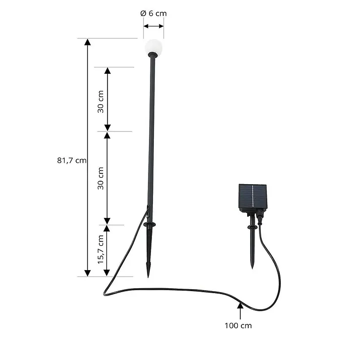 Lindby LED Solar Gartenlampe Erdspieß in schwarz matt, Erdspießlampe -  - Schwarze Solar-Gartenleuchte mit weißem Kugellicht, kabelverbundenem Solarpanel und Erdspießen.