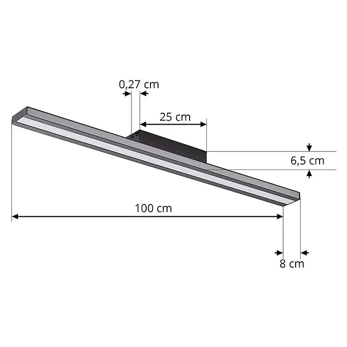 Lucande LED Deckenlampe in schwarz, dimmbar Deckenleuchte -  - Lineare dunkelgraue LED-Leuchte, 100 cm lang, 8 cm tief, 6,5 cm hoch, mit 25 cm zentraler Montagebox.