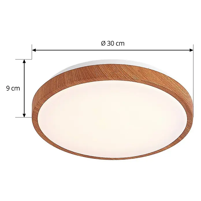 Lindby LED Deckenlampe in holz, weiß, Deckenleuchte rund -  - Runde Deckenleuchte mit Holzoptik-Rand und weißem Diffusor. Durchmesser 30 cm, Höhe 9 cm.